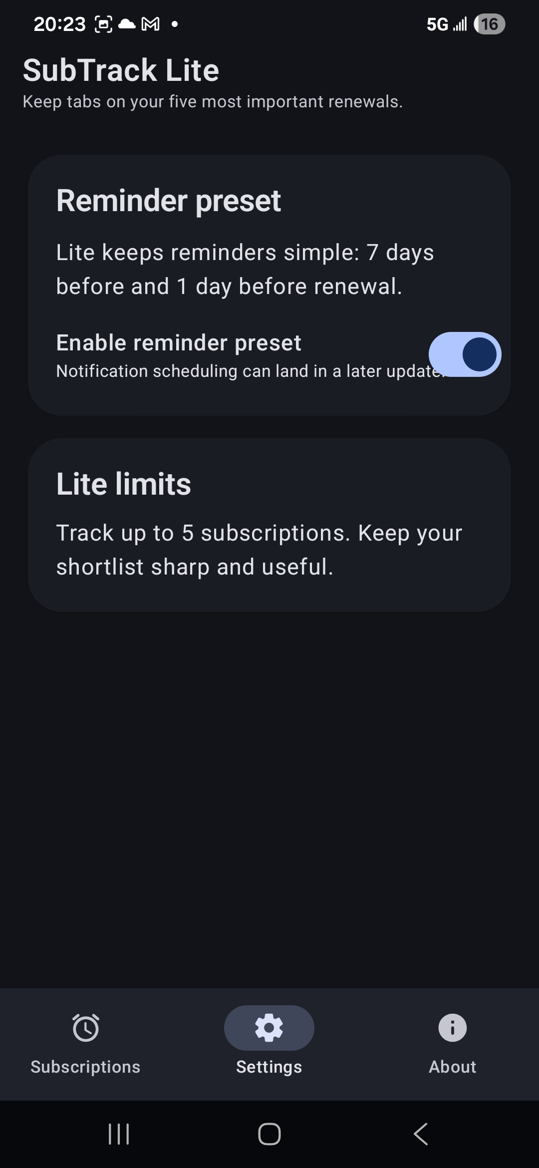 SubTrack Lite — Subscription Tracker (Offline)