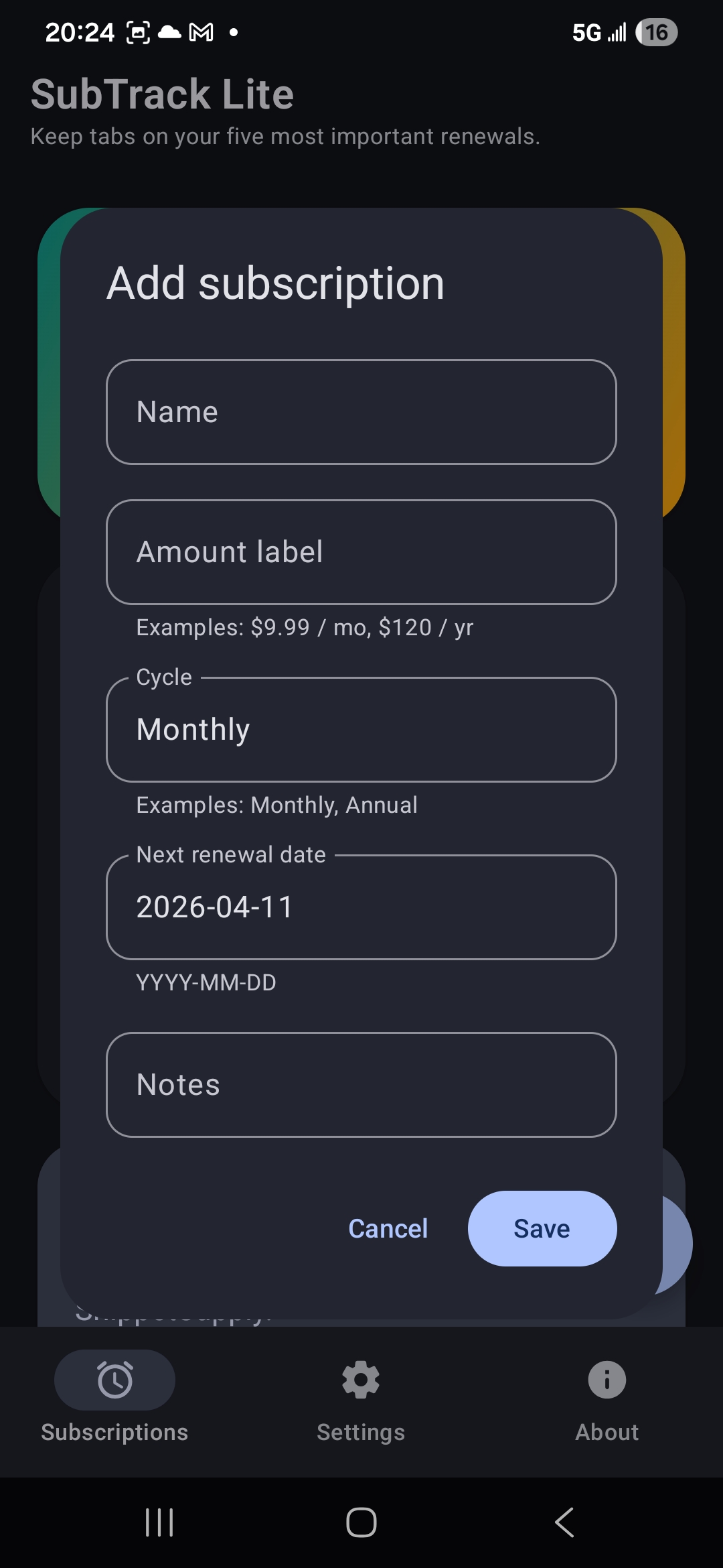 SubTrack Lite — Subscription Tracker (Offline)